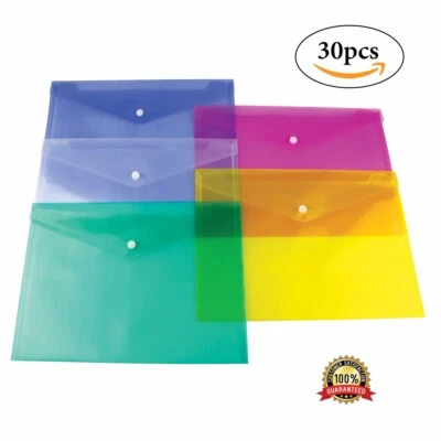 A4 Plastic wallets Stud Document Wallet Files Folders Filing School Office - Image 1 of 4