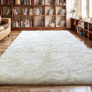 Thick Area Rug 6x9 Cream White Fluffy Shag for Bedroom Living Room, Soft Plus... - Picture 1 of 9