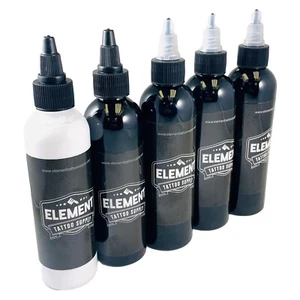 Element Tattoo Supply Grau Waschen Farbe Tinte Kit 4 Unzen 5 Flaschen Set Hergestellt in den USA - Bild 1 von 2