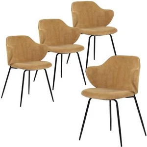 Set of 4 Corduroy Dining Chairs - Mustard Yellow - Picture 1 of 7