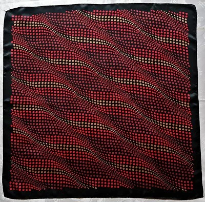 SCARF VINTAGE AUTHENTIC POLKA DOT STRIPED BLACK RED BEIGE SATIN SILK 32'' SQUARE - Image 1 of 3