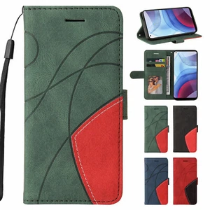 Two-color Stitching Leather Flip Phone Case For Motorola Moto G Play Power 2021 - Picture 1 of 60