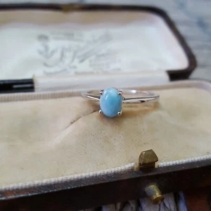 925 Sterling Silver Ring, Genuine Blue Larimar Solitaire Ring, Size N.5 US 7 - Picture 1 of 7