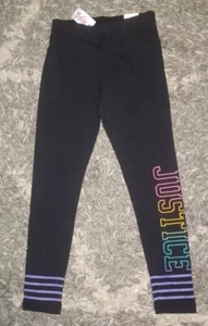 Girls justice full length legging 8 new black Rainbow striped logo - Picture 1 of 2
