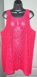 ✿Ladies PAPAYA neon pink strech sheer lace long vest top tunic size XL 20/22✿ - Picture 1 of 4