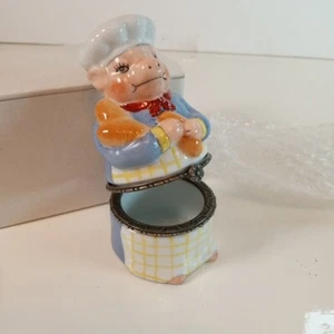 Pig Baker Chef Bread Hinged 4" Ceramic Trinket Box NIB NOS New Old Stock - Picture 1 of 11