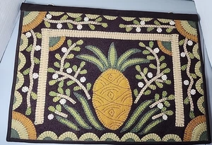 Vintage Handwoven Wool Tapestry Embroidered Wall Hanging Folk Art Boho Pineapple - Picture 1 of 7