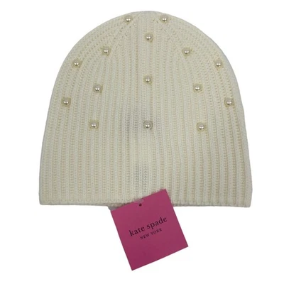 Kate Spade Knit Hat French Cream One Size Faux Pearl Embellished Beanie Cap - Image 1 of 4