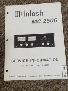 Vintage Mcintosh MC 2505 Verstärker Service Manual Information Original - Bild 1 von 1