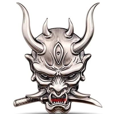 Demon Emblem Badge Car 3D Samurai Devil Metal Label Side Tail Decal Ghost gray - Image 1 of 4