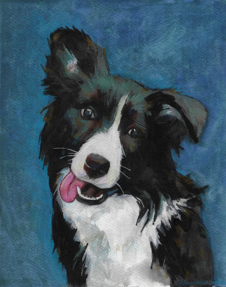 оригинальная картина 21 x 26,5 см 35IvO произведение искусства смешанные медиа современная собака - Изображение 1 из 1