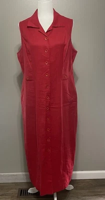 Винтажный Sag Harbor джемпер рубашка платье женщин Sz 14 красный льняной смеси без рукавов - Изображение 1 из 4