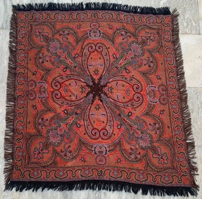 Vintage Hand Woven Paisley Shawl Women Shawl Woolen Textile 3x3 ft Free Ship - Image 1 of 4