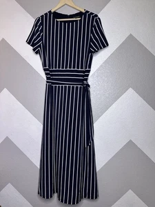 Lauren Ralph Lauren Navy Striped Dress Designer Summer Midi/Maxi Dress Size 12 - Picture 1 of 15