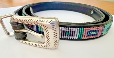 Cinturón Brighton Mujer Negro 32 Cuentas Vidrio Azteca Suroeste Boho Foto 1 de 4