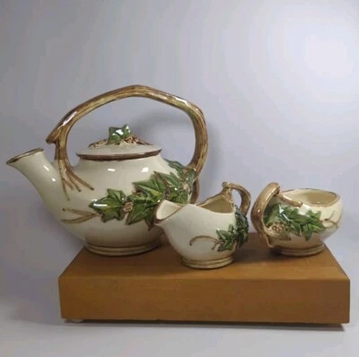 Vintage McCoy Teapot  Creamer & Sugar Set Ivy & Twig Pattern Collector 40's EUC - Image 1 of 4