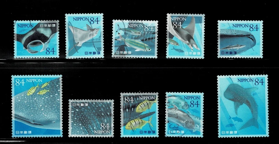Japan 2021 Fish Sea Life Whale Sharks 84Y Complete Used Set Sc# 4516 a-j - Image 1 of 1