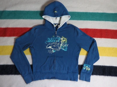 VTG Y2k 2000s Roxy Teal Blue Skate Surf Zip Logo Hoodie Sweatshirt Womens L - Image 1 of 4