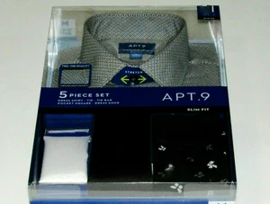 Mens Large Dress Shirt Socks Tie Bar Pocket Square NEW 34 35 Sleeve 16 16.5 Neck - Picture 1 of 12