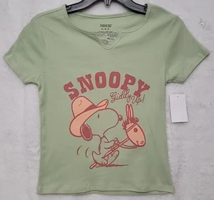 Peanuts Snoopy Green Giddy Up Western Cowboy Junior's Medium T-shirt Stick Pony - Picture 1 of 2