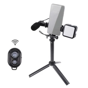 Mobile Phone Video Vlogging Kit Tripod Stand+LED Light+Microphone+Remote Control - Picture 1 of 12