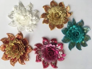 3D sequins embroidered applique flower patch sewing bridal prom 8 cm diameter - Picture 1 of 12