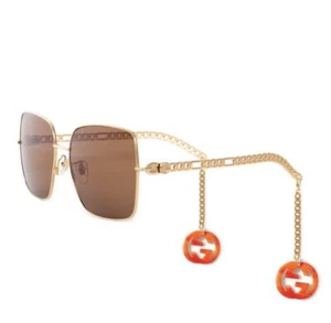 Gafas de sol para mujer Gucci GG0724S 002 doradas/marrones lentes cuadradas 61 mm - Imagen 1 de 5