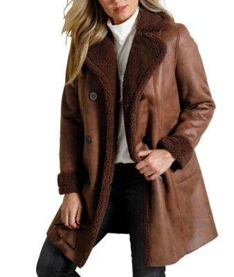 NEU LEDERIMITAT MANTEL WEBPELZ LAMMFELLOPTIK 42 52 56 MIAMODA cognac *84347401