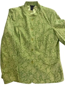 NWT Dialogue Women’s Green Floral Blazer Jacquard Roses Lace Embroidery Size L - Picture 1 of 7