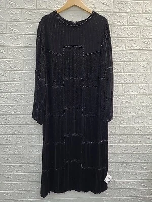 Nuevo Vestido Midi Negro Cambio Manga Larga Diseño ASOS Adornado con Cuentas Talla 14 Foto 1 de 4