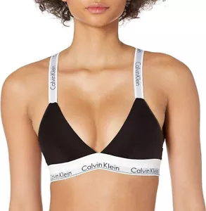 Calvin Klein Womens Modern Cotton Unlined Triangle Crossback Bralette, Black, L - Picture 1 of 3