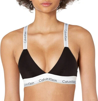 Calvin Klein Women Modern Cotton Unlined Triangle Crossback Bralette-Black-XS - Image 1 of 3