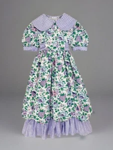 Vintage CARROUSEL Girls Party Dress Sz 7 Purple Floral Check Ruffle Cottage - Picture 1 of 8