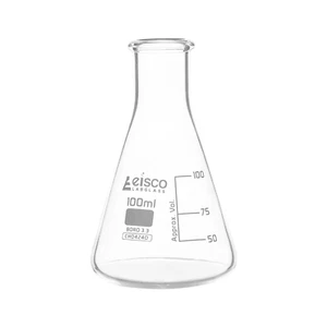 Frasco Erlenmeyer, 100 ml - Vidrio de borosilicato - Cuello estrecho, forma cónica - Blanco - Imagen 1 de 2