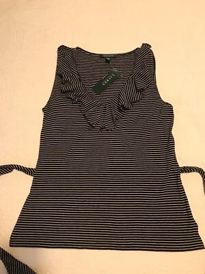 Camiseta sin mangas Ralph Lauren para mujer extra grande negra blanca cinturón a rayas Foto 1 de 4