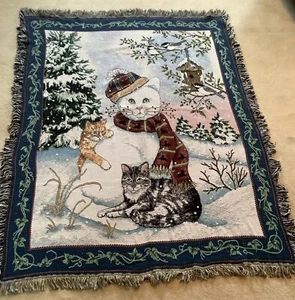 Cats Cotton Woven Tapestry Blanket 51”x68” Paws For Christmas(134ia)Read - Picture 1 of 7
