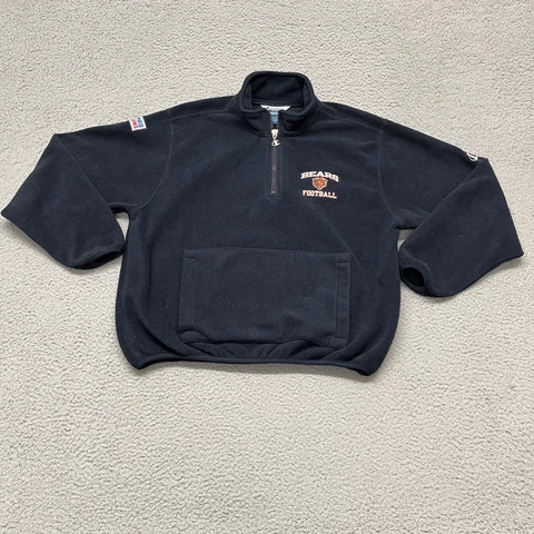 Chicago Bears Sweater Mens L Blue Champion Fleece 1/4 Zip Pullover Sweatshirt Cover