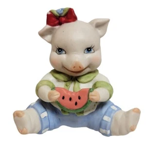 BC Bronson 1994 Collectible Figurine Baby Pig Eating Watermelon 2.5” Pre-owned - Picture 1 of 10