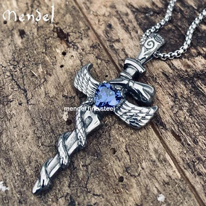 MENDEL Mens Womens Stainless Steel Angel Wings CZ Cross Pendant Necklace For Men - Picture 1 of 6