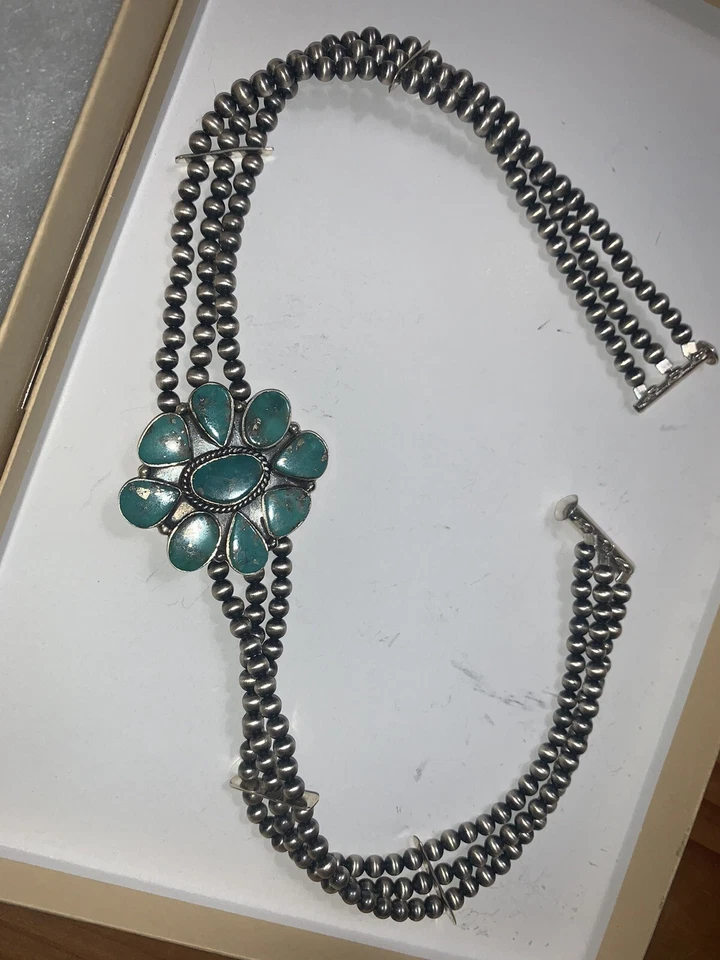 Collar Gargantilla Colgante Navajo Perla Y Turquesa  Foto 1 de 3