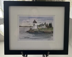 Maine Grindel Point Lighthouse Print Signed M H Jacob’s Framed - Picture 1 of 4