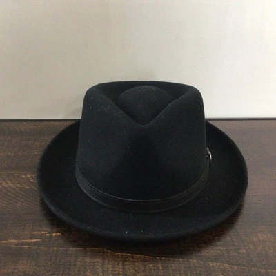 Chapéu Fedora Stetson Masculino Preto Tamanho Médio Lã Feltro 2 Polegadas Aba Pulseira de Couro - Imagem 1 de 4