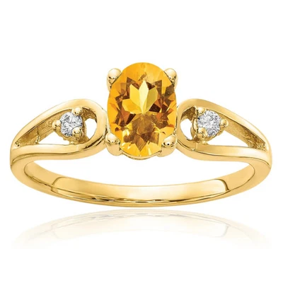 Anel oval de ouro amarelo 14K com diamante citrino - Imagem 1 de 4
