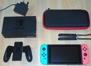 Neon Red and Blue Nintendo Switch Console w/ Power Cable + Case + more - Picture 1 of 8