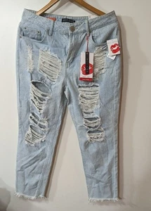 HOT KISS HIGH RISE MOM JEANS DESGASTADOS RASGADOS MUJER TALLA 9 NUEVO CON ETIQUETAS - Imagen 1 de 8
