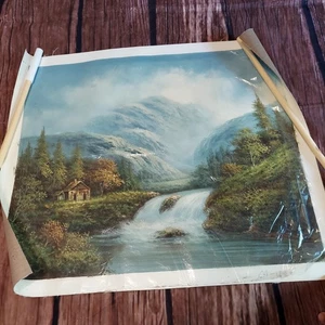 Bob Ross Replica Painting 27x23 Edward's? Signed Oil Paint Art Landscape Tube Ro - Picture 1 of 14