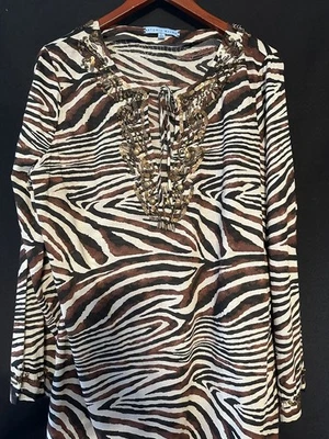 Antonio Melani Swimsuit Cover Animal Print Beaded Size Large - Image 1 of 4