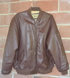 Vintage 80's GEORGES MARCIANO for Guess Jeans Leather Bomber Jacket Brown Lg - Picture 1 of 14