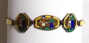Art Nouveau Enamel Guilloche Dutch Boy Girl Holland Bracelet - Picture 1 of 5