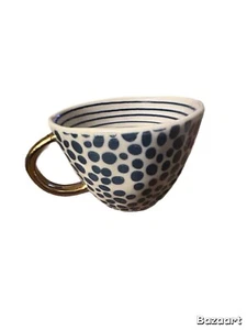 (1) Taza asimétrica Old Pottery Company rayas a lunares azules mango dorado - Imagen 1 de 7